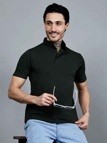 Vaijal Men's Casual Mandarin Collar Half Sleeve Stylish Solid T-shirt