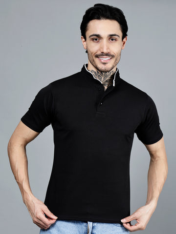 Vaijal Men's Casual Mandarin Collar Half Sleeve Stylish Solid T-shirt
