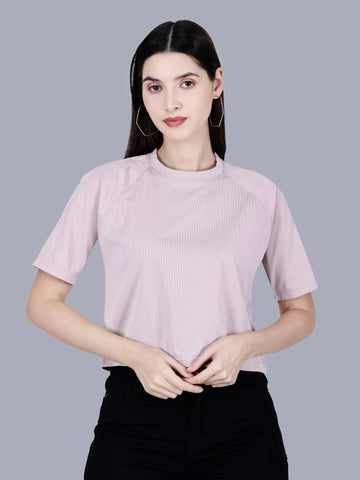 Vaijal Women's Half Sleeve Striped Regular Fit Ribbed Crop Top