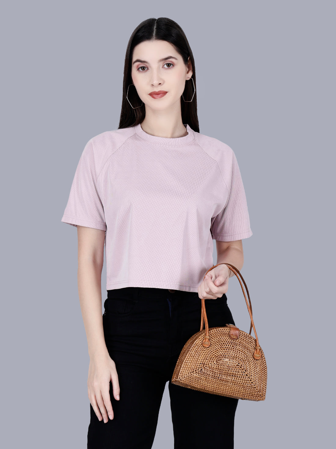Vaijal Women's Half Sleeve Striped Regular Fit Ribbed Crop Top