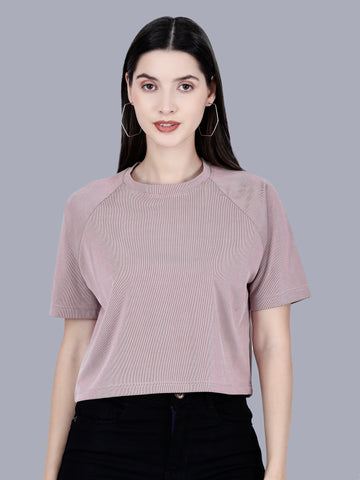 Vaijal Women's Half Sleeve Striped Regular Fit Ribbed Crop Top