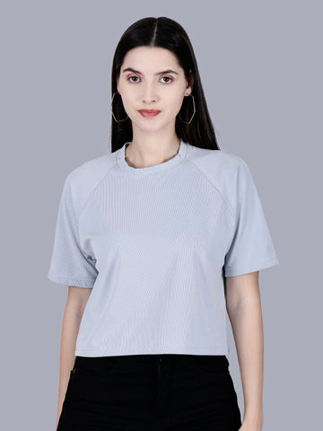 Vaijal Women's Half Sleeve Striped Regular Fit Ribbed Crop Top