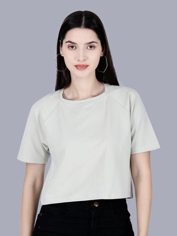 Vaijal Women's Half Sleeve Striped Regular Fit Ribbed Crop Top