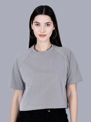Vaijal Women's Half Sleeve Striped Regular Fit Ribbed Crop Top