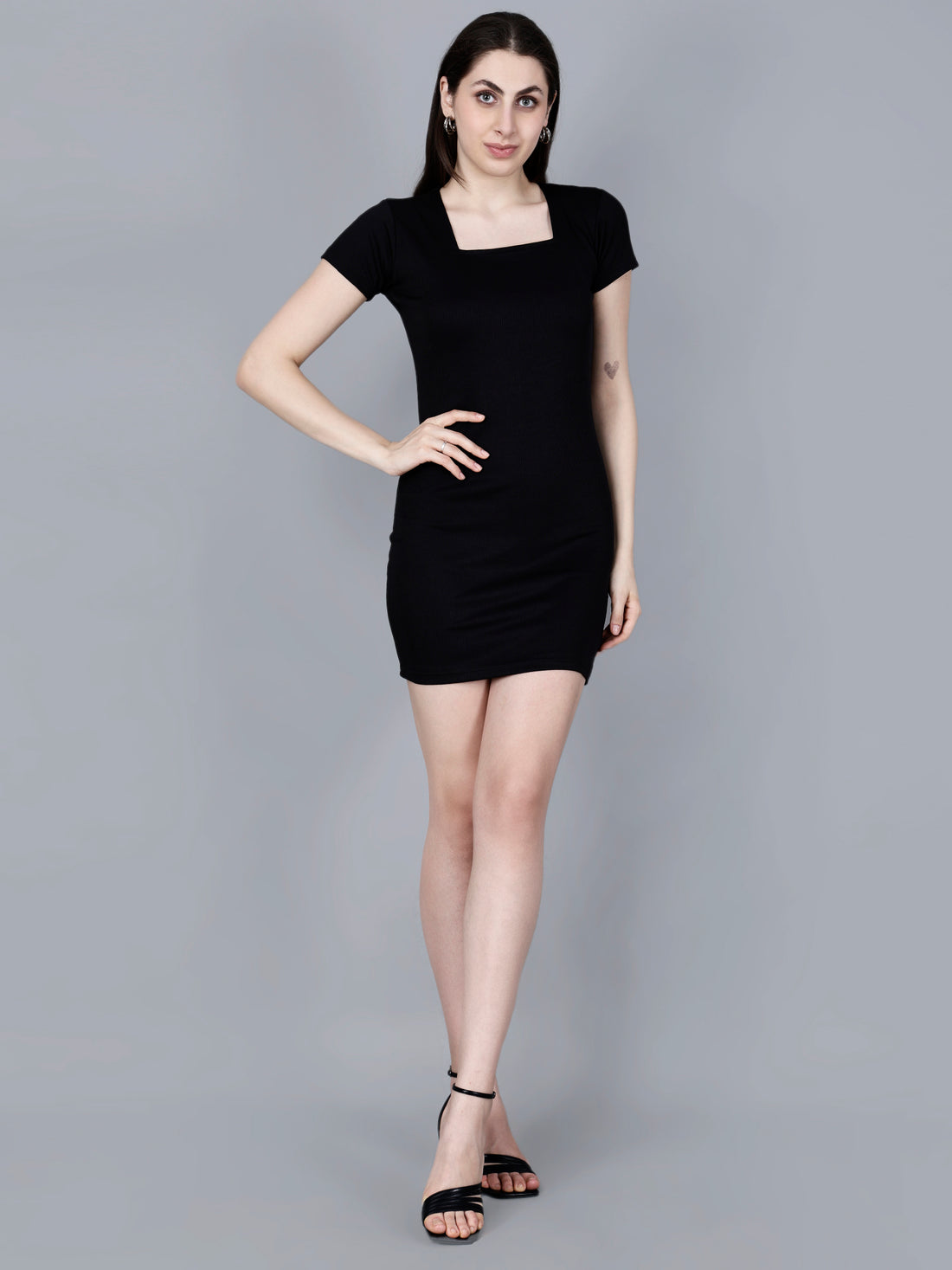 Vaijal Women's Casual Half Slevve Square Neck Bodycorn Dress