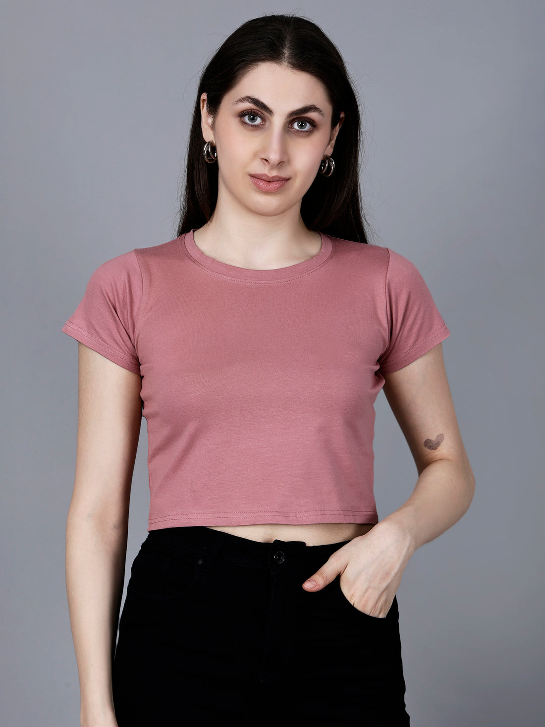 Vaijal Women's Half Sleeve Slim Fit Solid Pure Cotton Crop Top