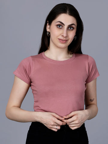 Vaijal Women's Half Sleeve Slim Fit Solid Pure Cotton Crop Top