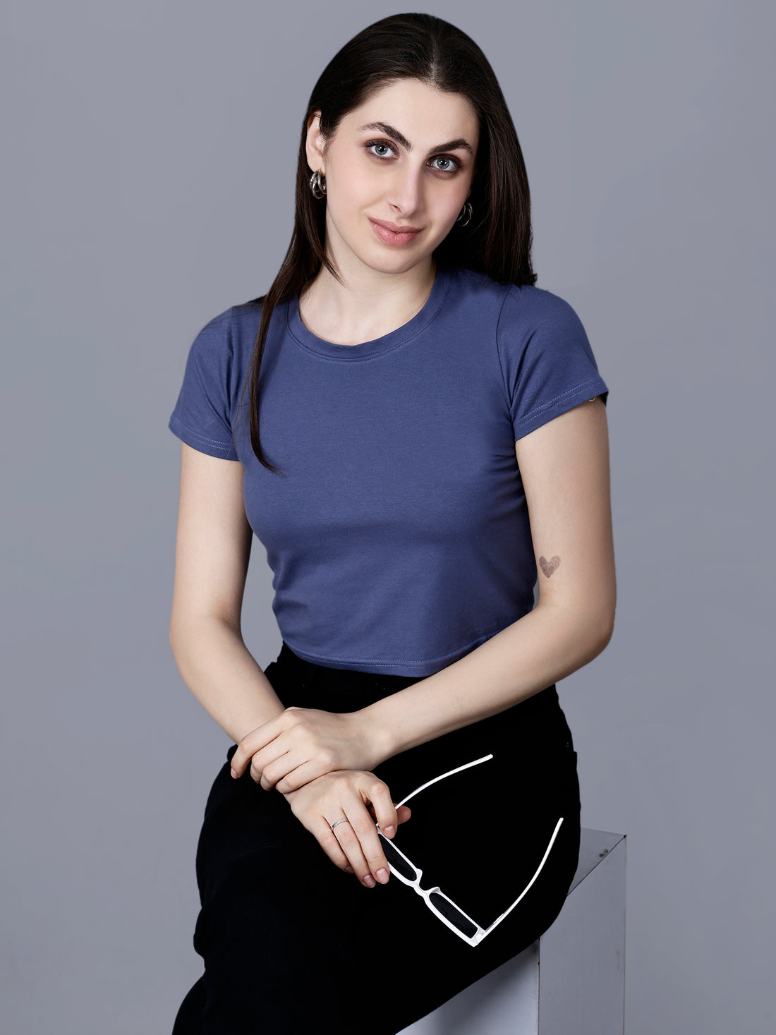 Vaijal Women's Half Sleeve Slim Fit Solid Pure Cotton Crop Top
