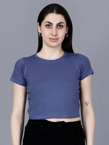 Vaijal Women's Half Sleeve Slim Fit Solid Pure Cotton Crop Top