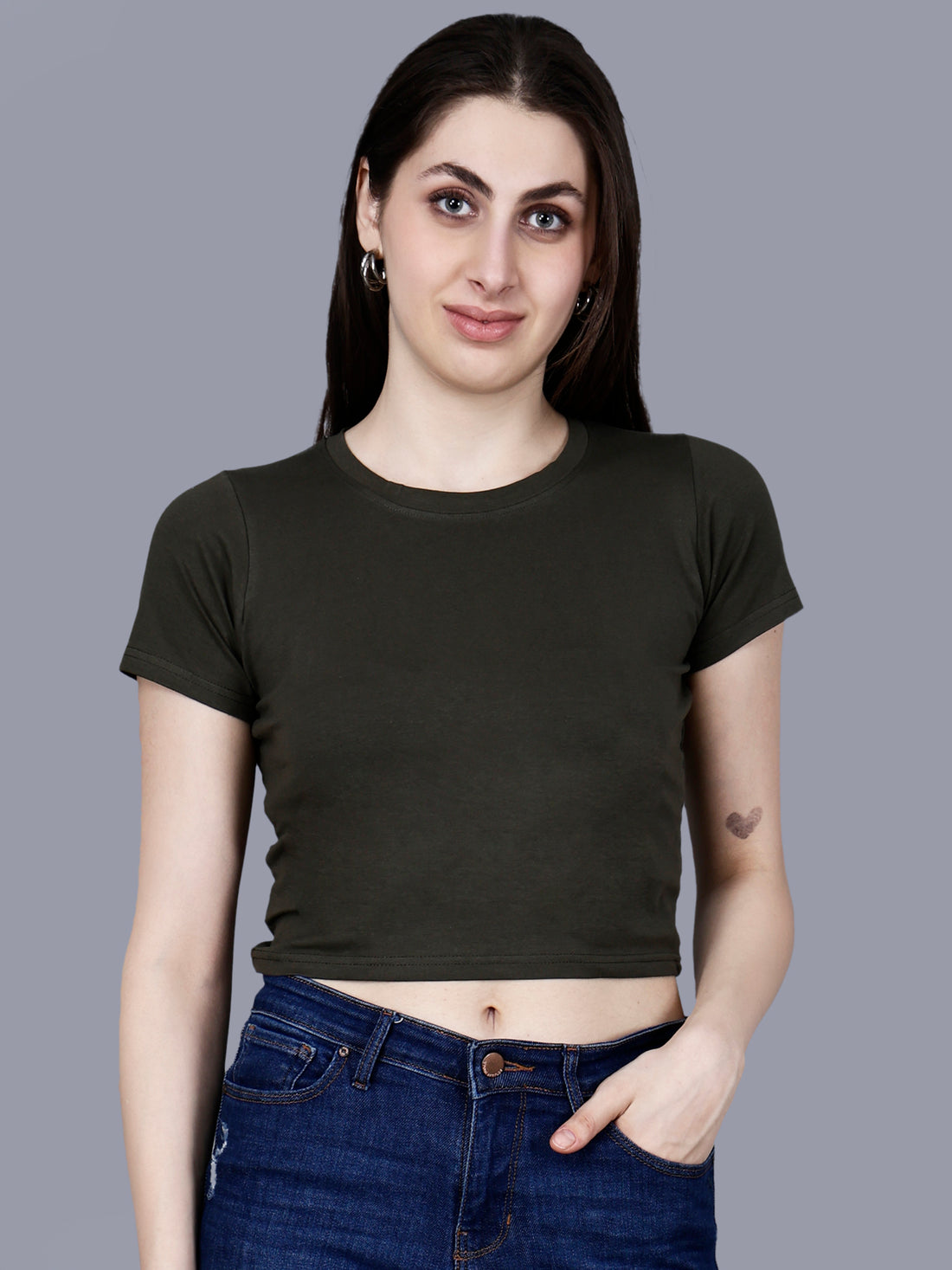 Vaijal Women's Half Sleeve Slim Fit Solid Pure Cotton Crop Top