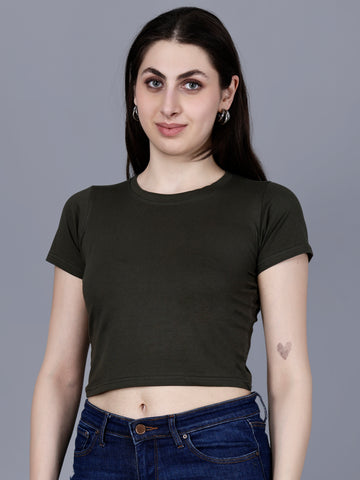 Vaijal Women's Half Sleeve Slim Fit Solid Pure Cotton Crop Top