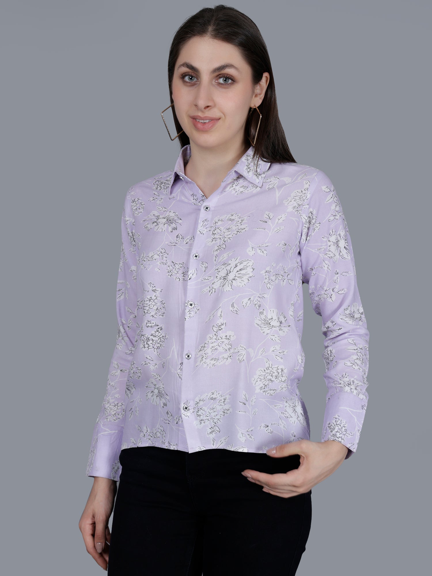 Vaijal Women's Casual Rayon Floral Print Full Sleeve Spread Collar Regular Fit Stylish Shirt