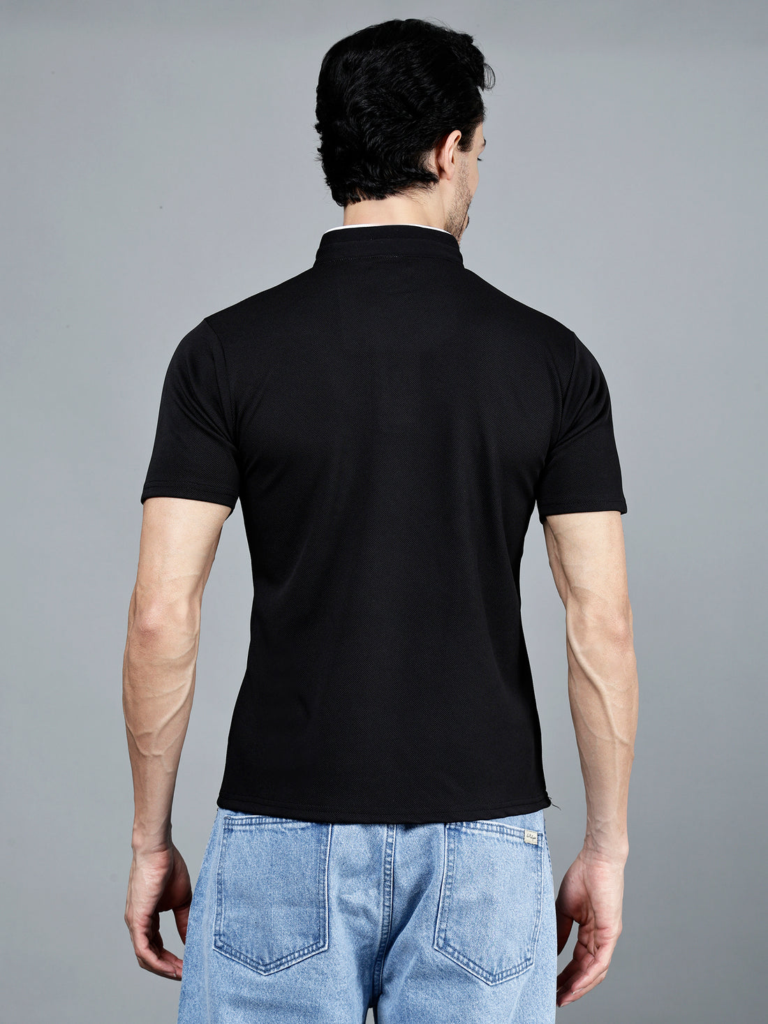 Vaijal Men's Casual Mandarin Collar Half Sleeve Stylish Solid T-shirt