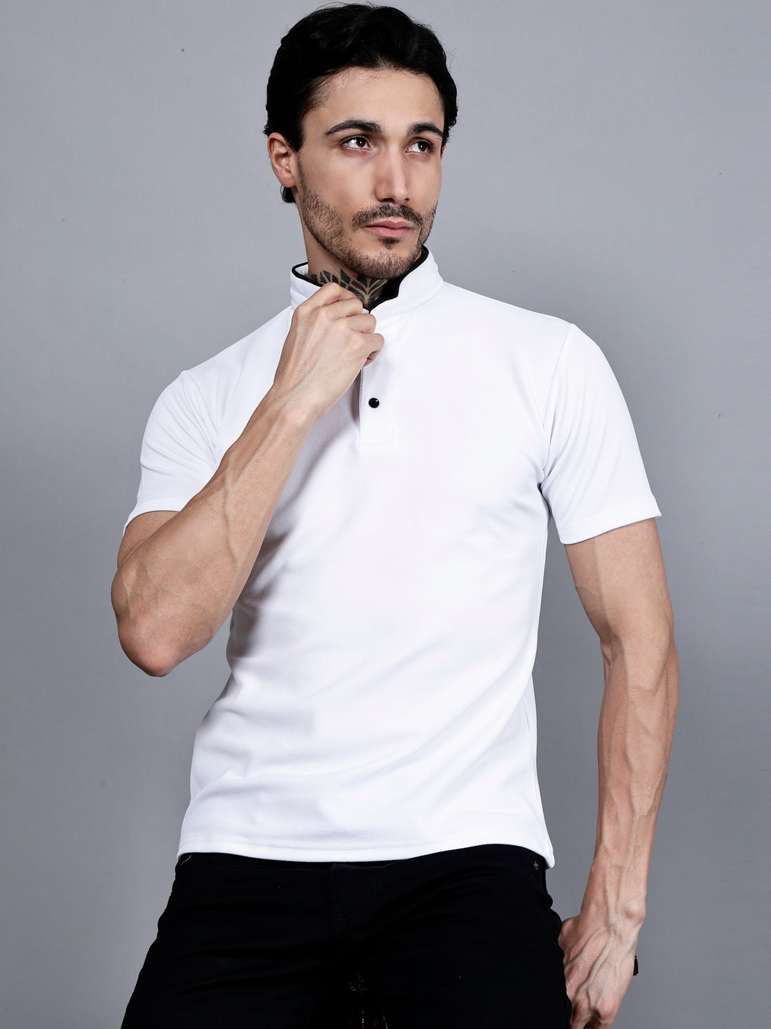 Vaijal Men's Casual Mandarin Collar Half Sleeve Stylish Solid T-shirt