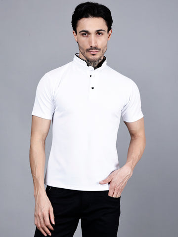 Vaijal Men's Casual Mandarin Collar Half Sleeve Stylish Solid T-shirt
