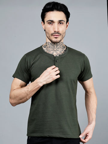 Vaijal Men's Casual Slim Fit Half Sleeve Henley Neck Cotton Solid T-shirt