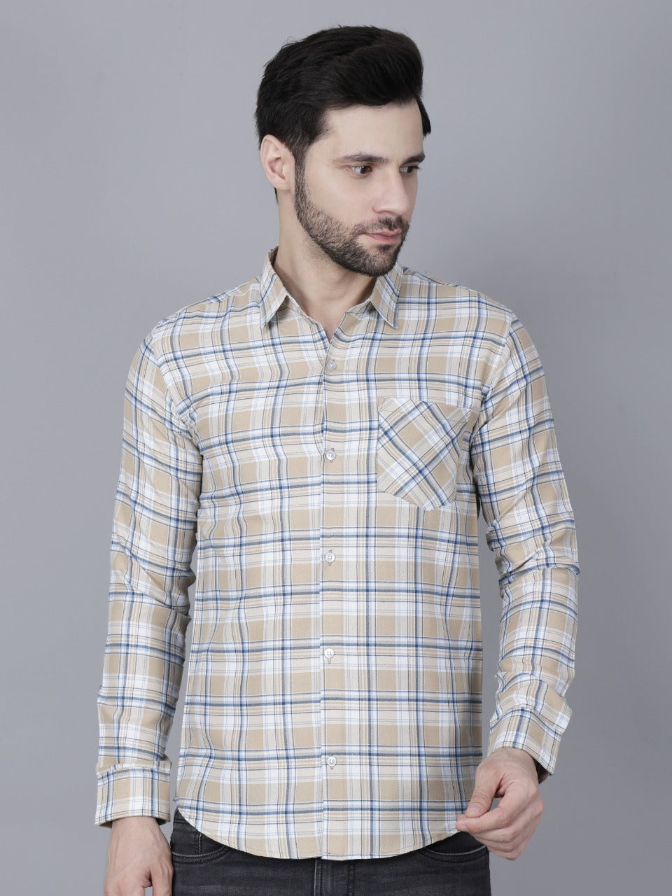 Vaijal Men's Casual Regular Fit Checkred Full Sleeve Cotton Shirt